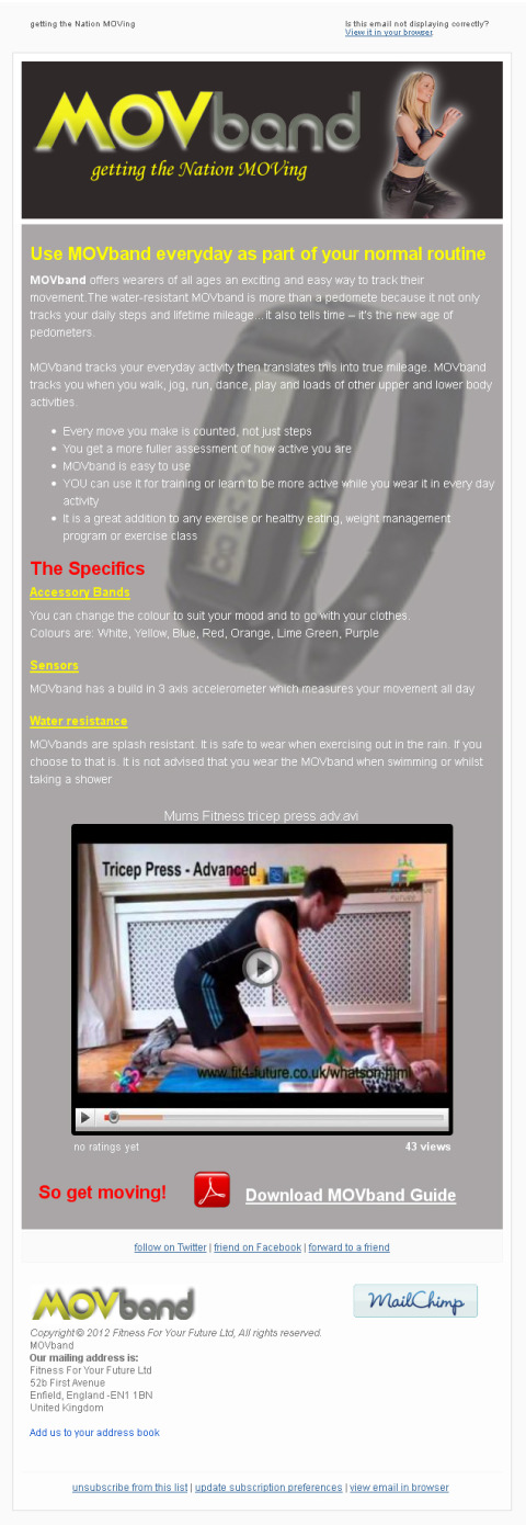 MOVband HTML email template design